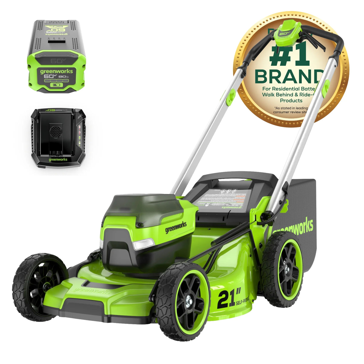 Greenworks 60V 21" Self Propelled Lawn Mower with (1) 8.0 Ah Battery & Rapid Charger 2546402