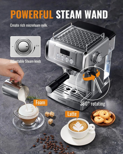 GDOR 1350W Espresso Machine 20 Bar with Milk Frother Steam Wand, Professional Manual Latte & Cappuccino Maker for Home, 60 Oz Water Tank, Temperature Display, Stainless Steel