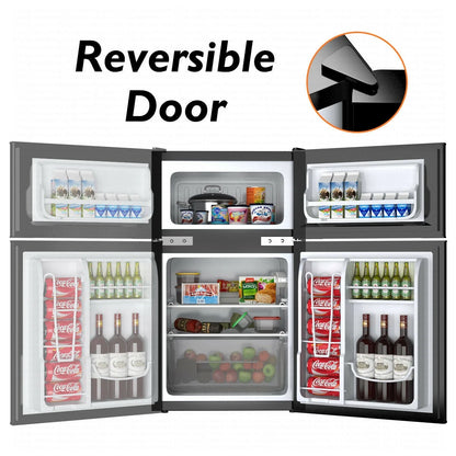 Costway Refrigerator Small Freezer Cooler Fridge Compact 3.2 cu ft. Unit, Grey