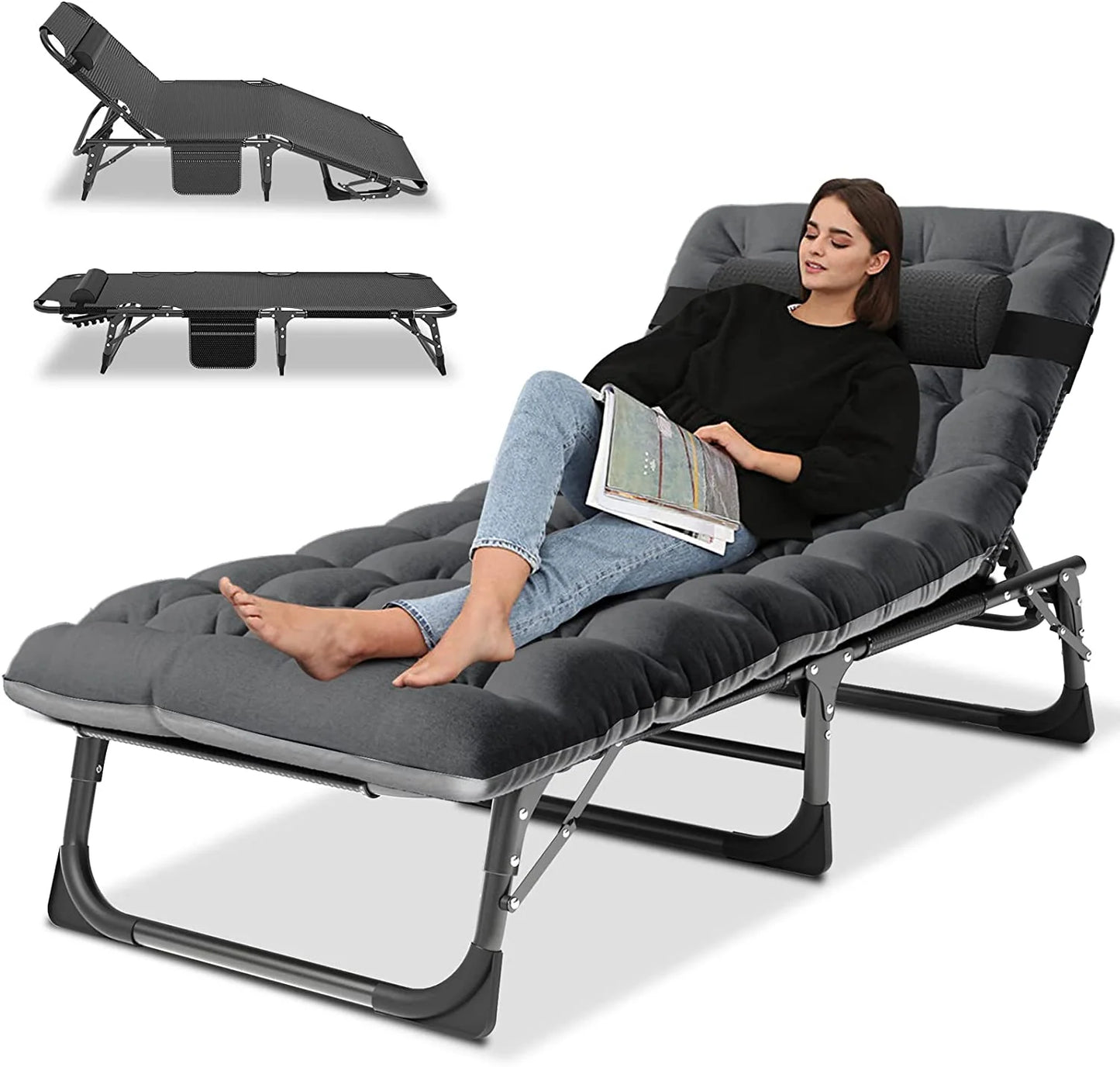 Slsy Folding Lounge Chair, 5-Position Adjustable Outdoor Reclining Chair, Folding Sleeping Bed Cot, Folding Chaise Lounge Chair for Pool Beach Patio Sunbathing
