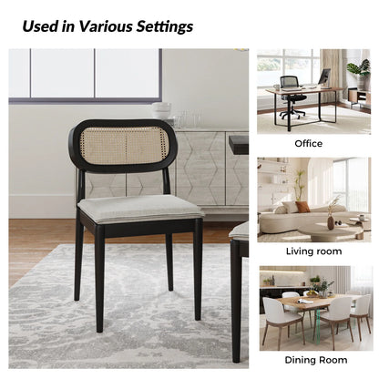 Rattan Dining Chairs Set of 2 Wooden Armchairs Removable Cushion Home Kitchen Restaurant Acorn