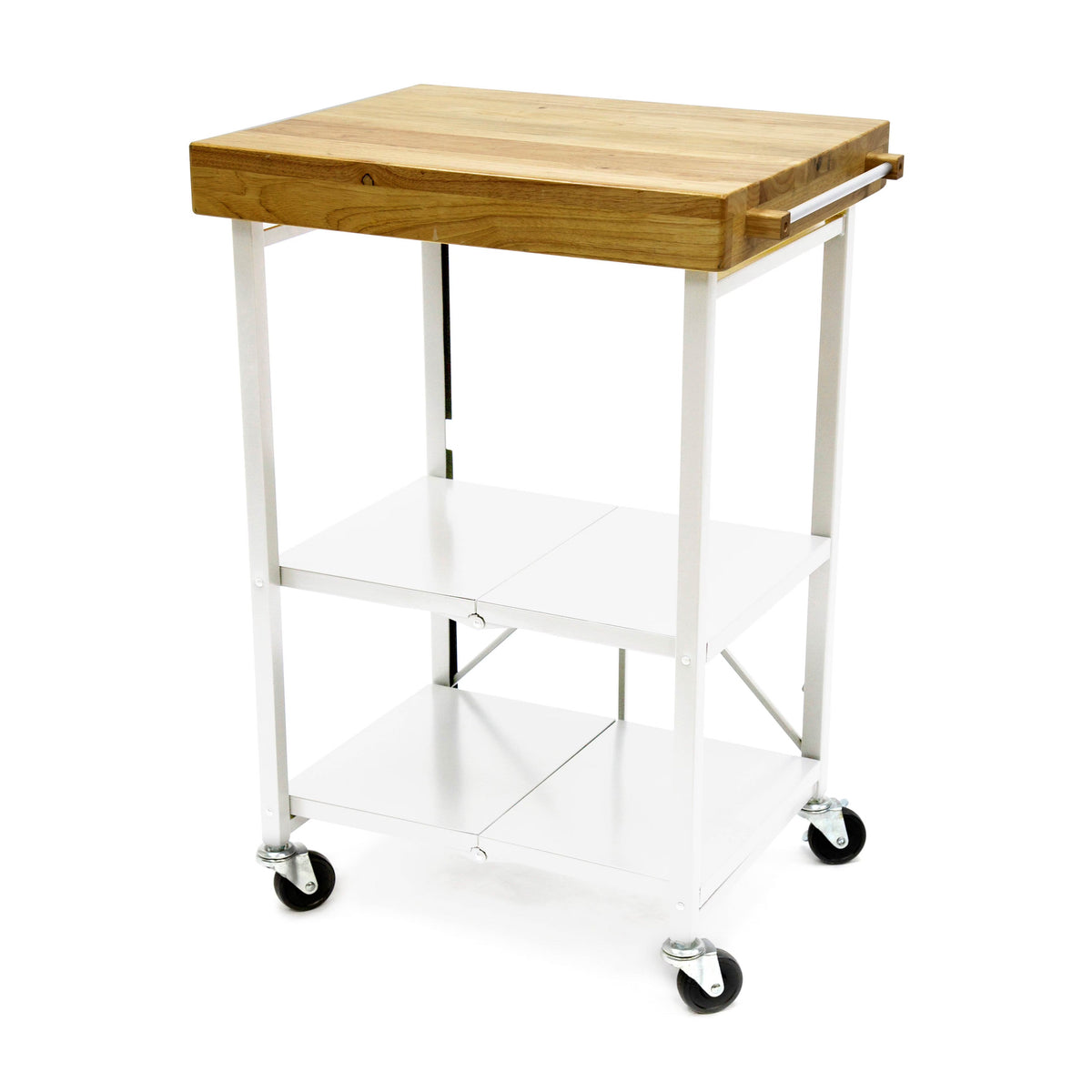 Origami Foldable Wheeled Portable Solid Wood Top Kitchen Island Bar Cart