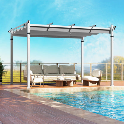 Gymax 12' x 10' Outdoor Pergola w/ Retractable Canopy Aluminum Frame Anchors Patio Grey