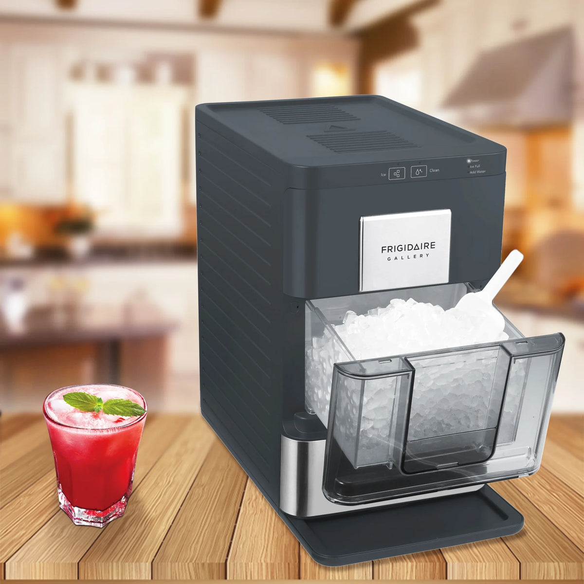 Frigidaire Nugget Ice Maker EFIC256, Countertop Nugget Ice Machine with Transparent Window, Nugget Ice Maker with 44 lbs. Capacity, Auto Self Cleaning Ice Maker Machine, Black