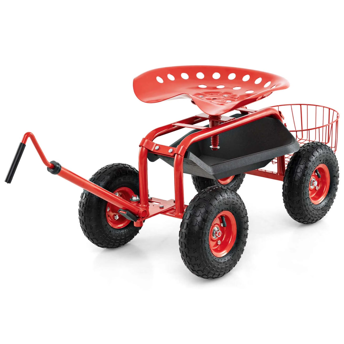 Costway Garden Cart Rolling Work Seat for Planting with Extendable Handle Green