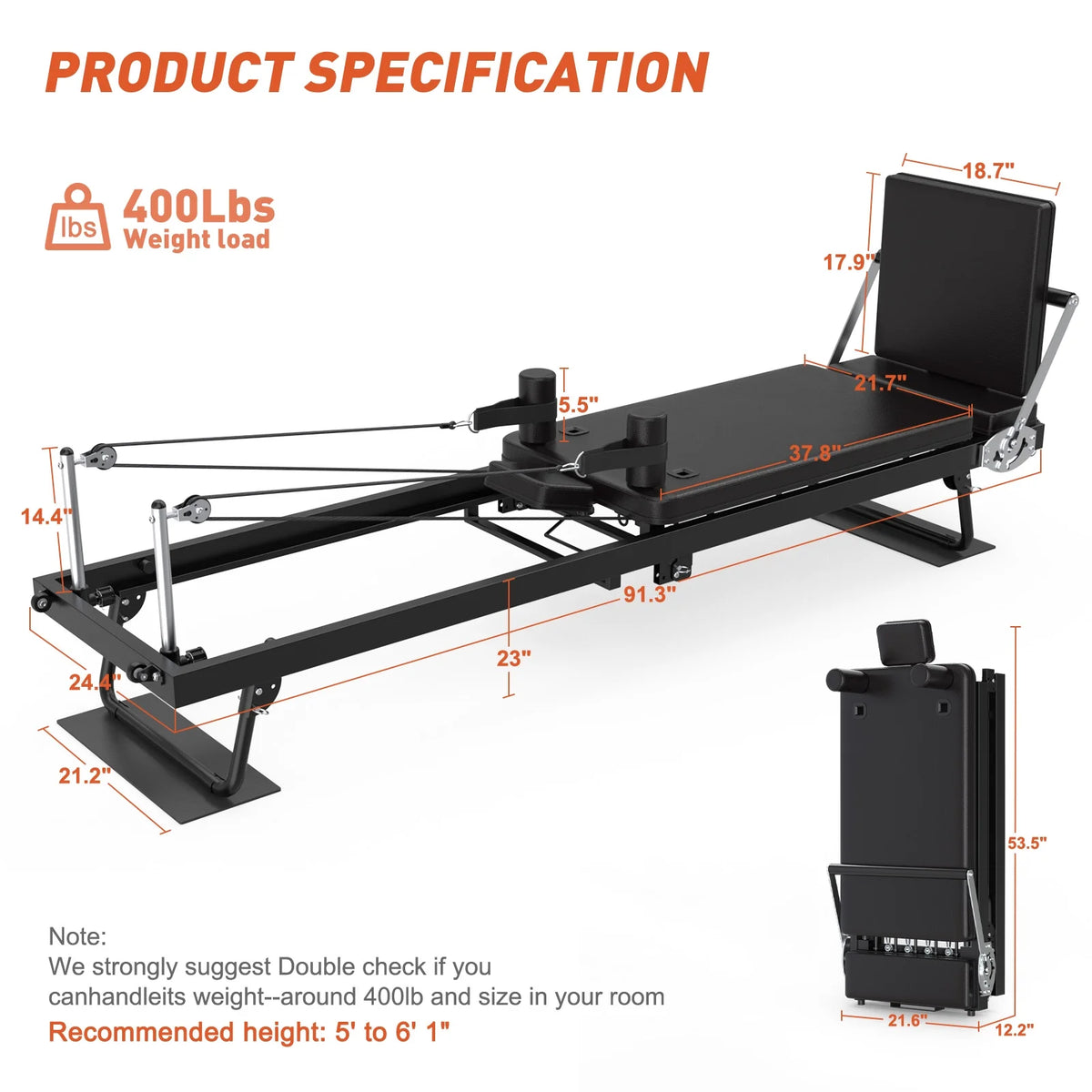 GIKPAL 92" Foldable Pilates Reformer Machine for Home Gym,Balanced Body Pilates Exercise Equipment with Jump Board