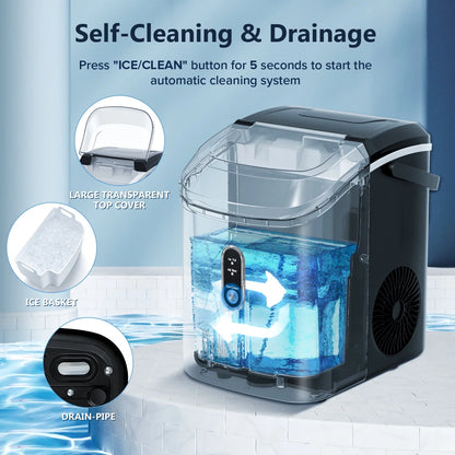 Auseo SS Nugget Countertop Ice Maker with Soft Chewable Ice, 35Lbs/24H, Self-Cleaning, Ice Scoop, Stainless Steel Silver, for Kitchen/Office/Party