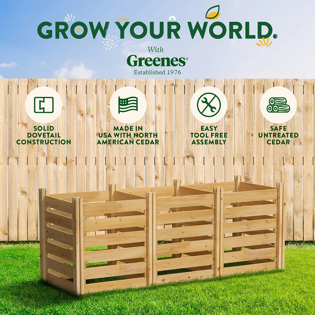 Greenes Fence Cedar Wood Composter 24" x 24" x 31", 77.3 gal.