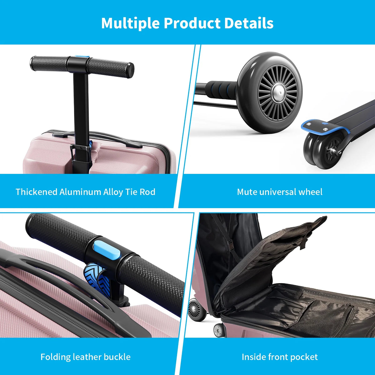 Muhub 2 in 1 Scooter Luggage for Kids and Adult,Foldable Ride on Suitcase with Wheels,Black