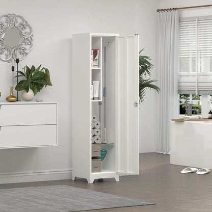 Marcree Slim Broom Storage Cabinet, Metal Cabinet with Shelves and Hanging Rod, 65" Utility Storage Cabinet with Locking Door, Tall Cleaning Storage Cabinet for Kitchen, Pantry, Office, Shop, Garage