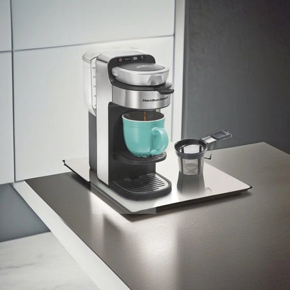 The Scoop Single Serve Coffee Maker & Fast Grounds Brewer for 8-14oz. Cups, Brews in Minutes, 40oz. Removable Reservoir, Stainless Steel (49987),Silver