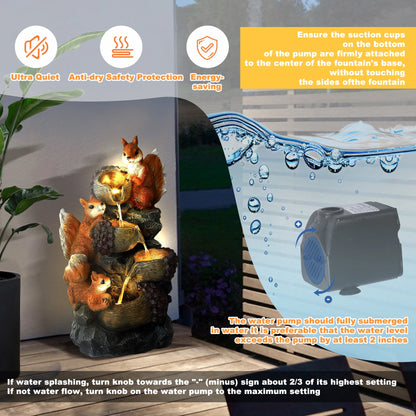 Magic Union Outdoor Water Fountain, Waterfall Indoor Outside Cascading Rock Fountain Garden Decor with Squirrels Decorations, 3 Pinecone-Shaped Rocks Patio Resin Fountains for Yard, Porch and Home
