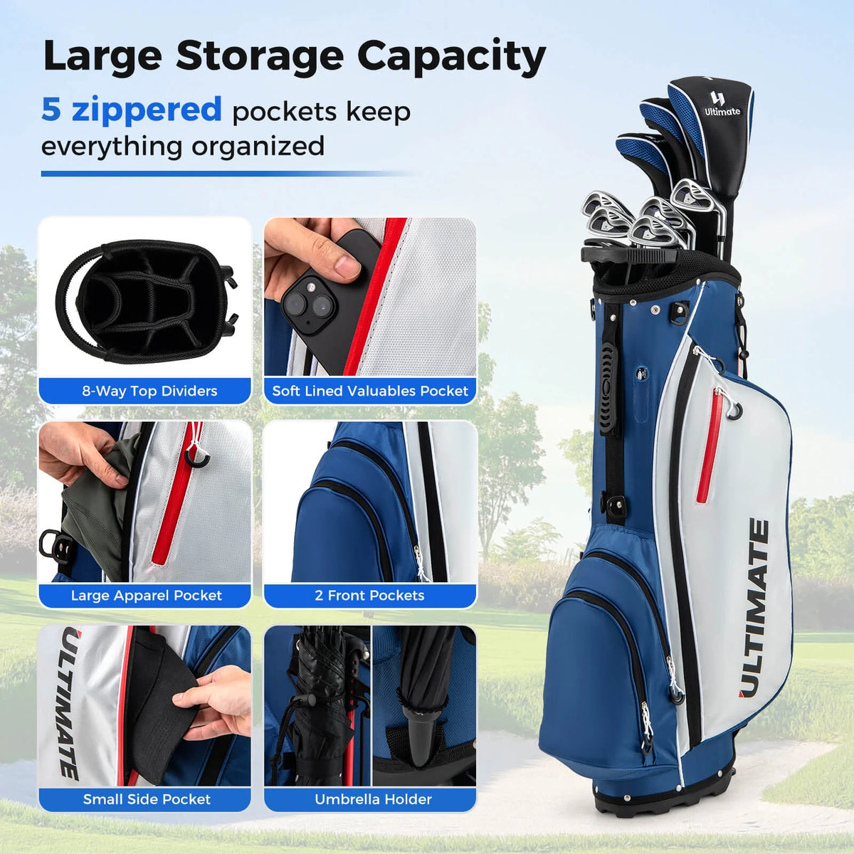 Costway Men's Complete Golf Clubs Package Set 10 Pieces Includes Alloy Driver