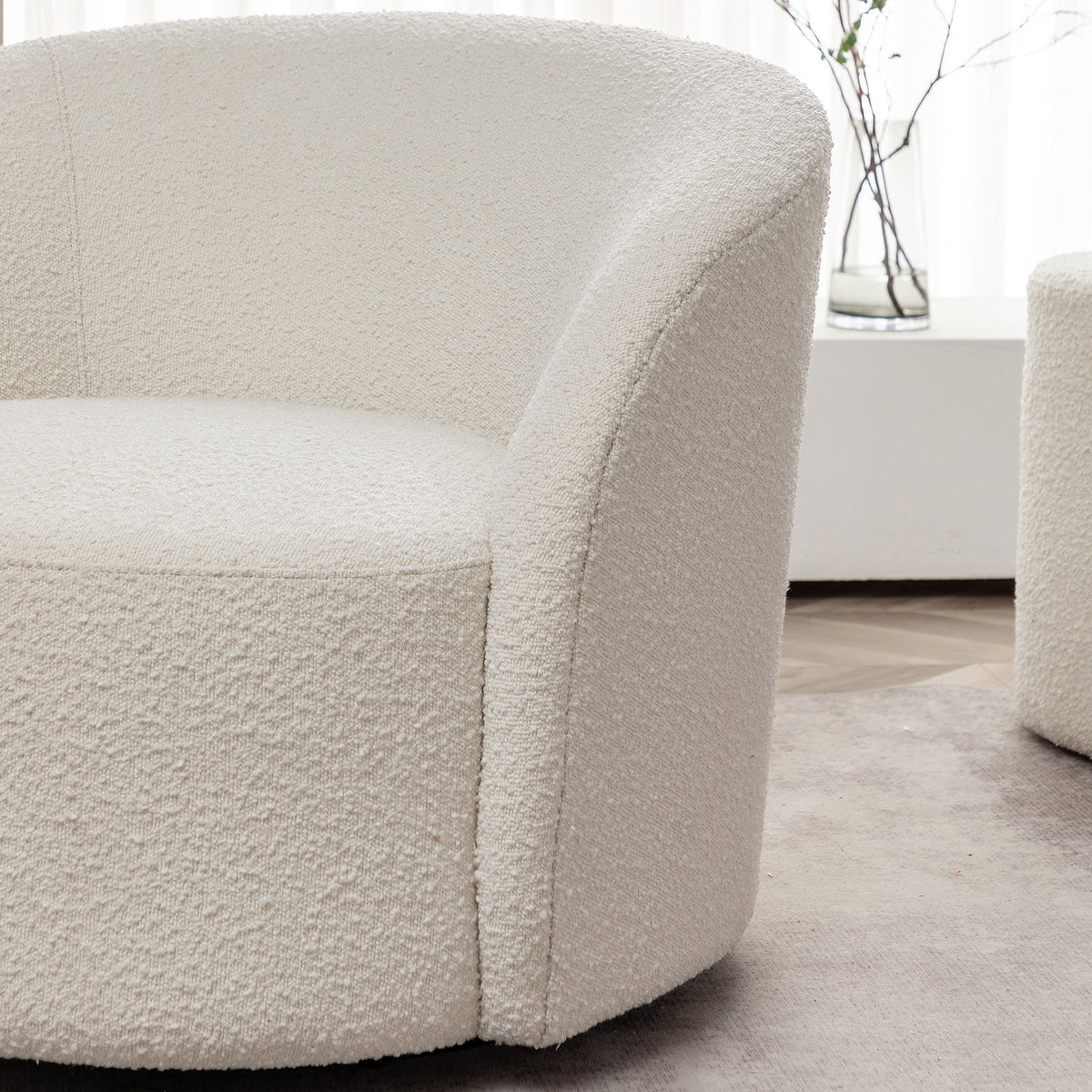 34" W Mid Century Modern Swivel Barrel Chair, Round Upholstered Boucle Swivel Accent Chairs, No Assembly Sofa Chair for Living Room Bedroom Reading Apartment Lounge Nursery(Cream)