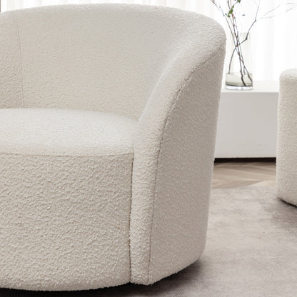 34" W Mid Century Modern Swivel Barrel Chair, Round Upholstered Boucle Swivel Accent Chairs, No Assembly Sofa Chair for Living Room Bedroom Reading Apartment Lounge Nursery(Cream)