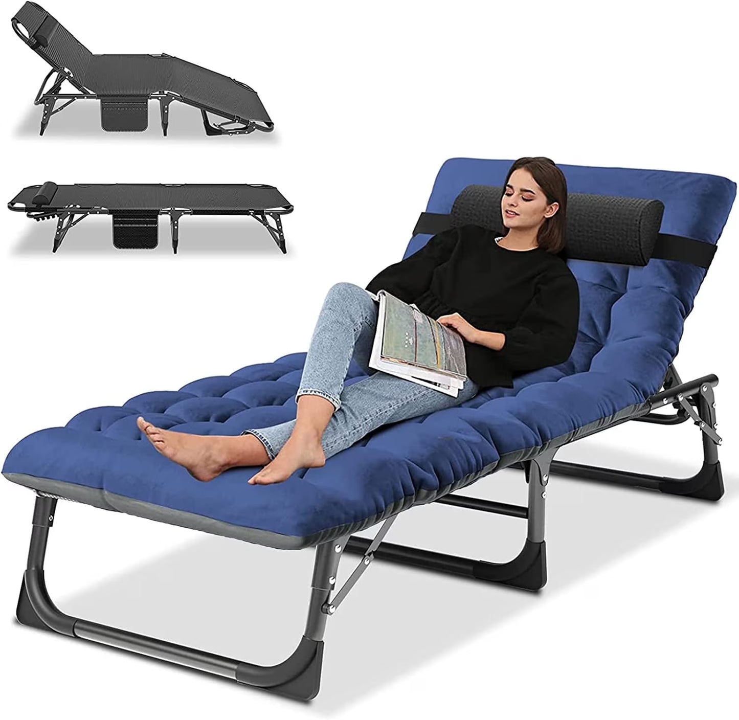 Slsy Folding Lounge Chair, 5-Position Adjustable Outdoor Reclining Chair, Folding Sleeping Bed Cot, Folding Chaise Lounge Chair for Pool Beach Patio Sunbathing