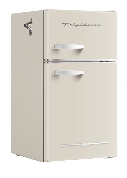 Frigidaire, 3.1 Cu. Ft. 2 Door Retro Compact Refrigerator , Built-In Side Bottle Opener, Cream