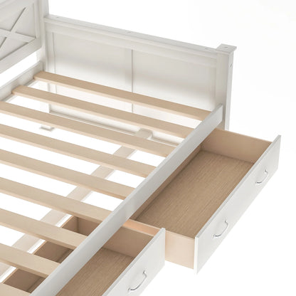 Euroco Twin Size Dayed with 2 Storage Drawers for Bedroom Low Profile Platform Bed, White
