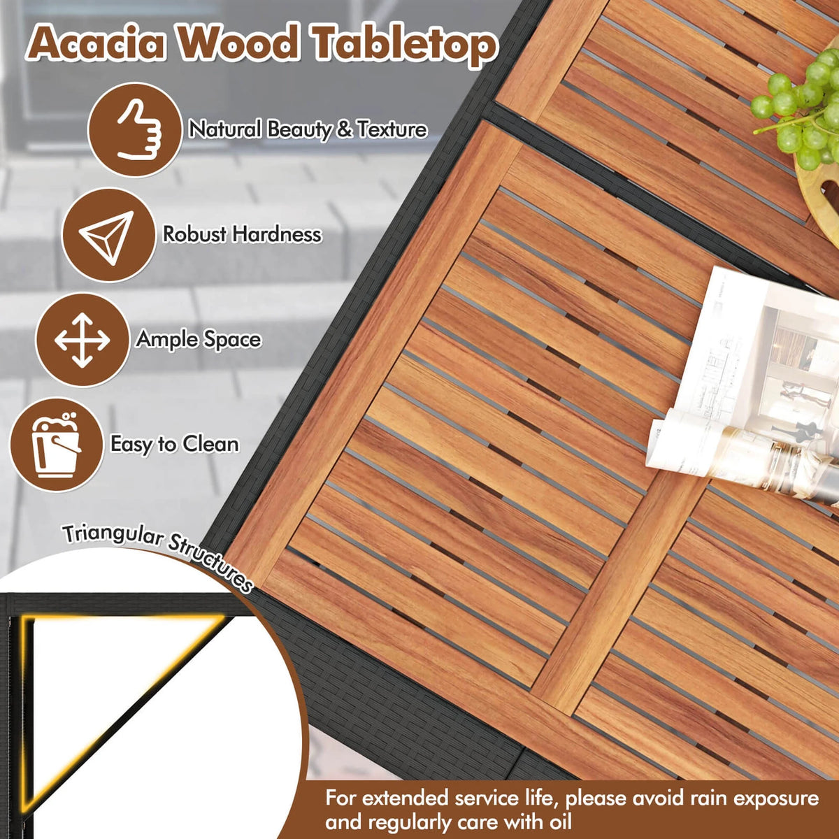Costway 7 Pieces Patio Bar Set with Acacia Wood Tabletop & Removable Cushions Outdoor