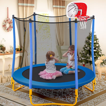 Leuco 66" Kids Trampoline with Basketball Frame, Rubber Ball and Enclosure Net, 5.5ft Mini Small Toddler Trampoline Toys for Indoor and Outdoor Use, Age for 1-8 years old