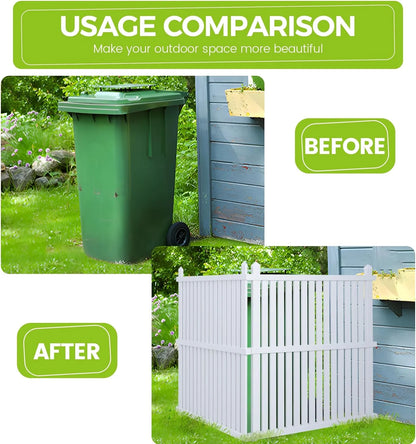 36"W X 45"H Outdoor Privacy Screen, Vinyl Air Conditioner Fence with Metal Stake, No Dig Trash Can Enclosure for Outside- 2 PVC Panels, White, Vertical