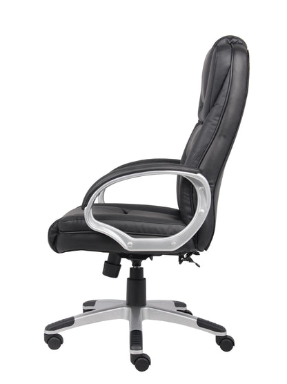 Boss Office Products LeatherPlus Executive Chair with Casters, Black
