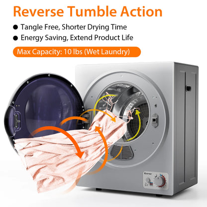 Costway Electric Tumble Compact Laundry Dryer Stainless Steel Wall Mounted 1.5 cu .ft.