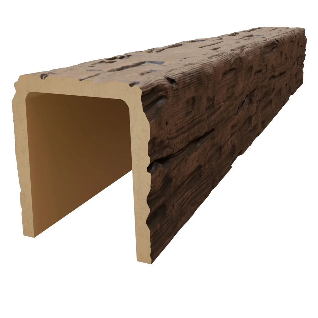 Ekena Millwork 3 1/2"W x 3 1/2"H x 120"L 3-Sided (U-Beam) Salvaged Timber HeritageTimber Faux Wood Ceiling Beam, Kona Brown