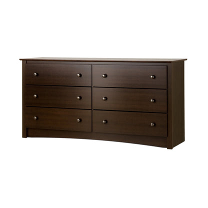 Prepac Fremont 6 Drawer Wooden Double Dresser, 16" x 59" x 29", Espresso