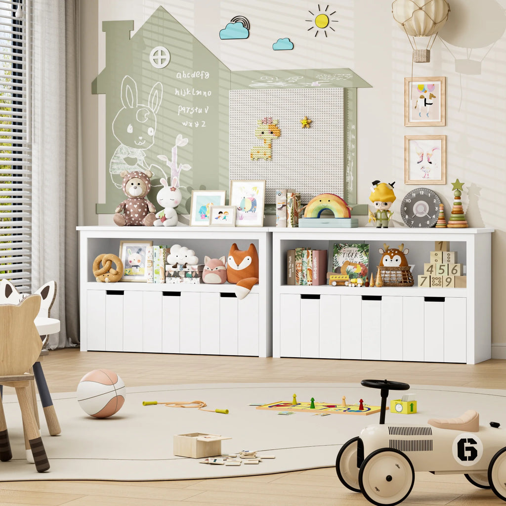 Homfa Kids Toy Storage, Cubes Storage Bins with 3 Drawers, White Toy Box with Shelves and Wheels