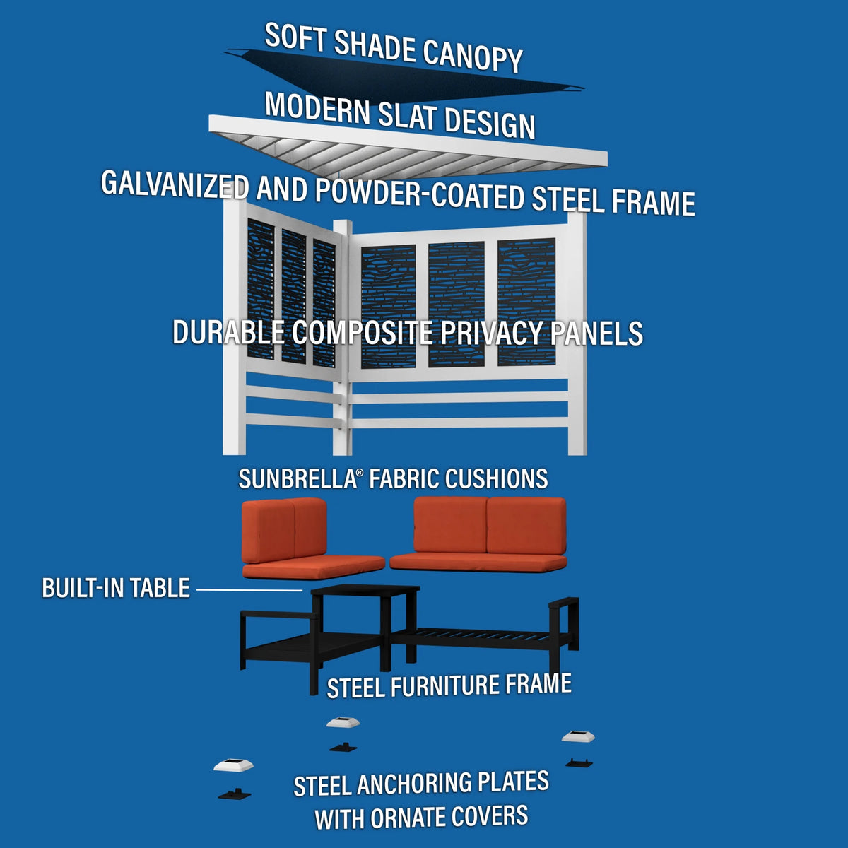 Backyard Discovery Ridgedale 12x8' Galvanized Steel Cabana Corner Pergola, Canopy, Seating