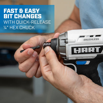 HART 20 Volts 4-Tool Brushless Combo Kit, (1) 2.0Ah and (1) 4.0Ah Lithium-Ion Battery