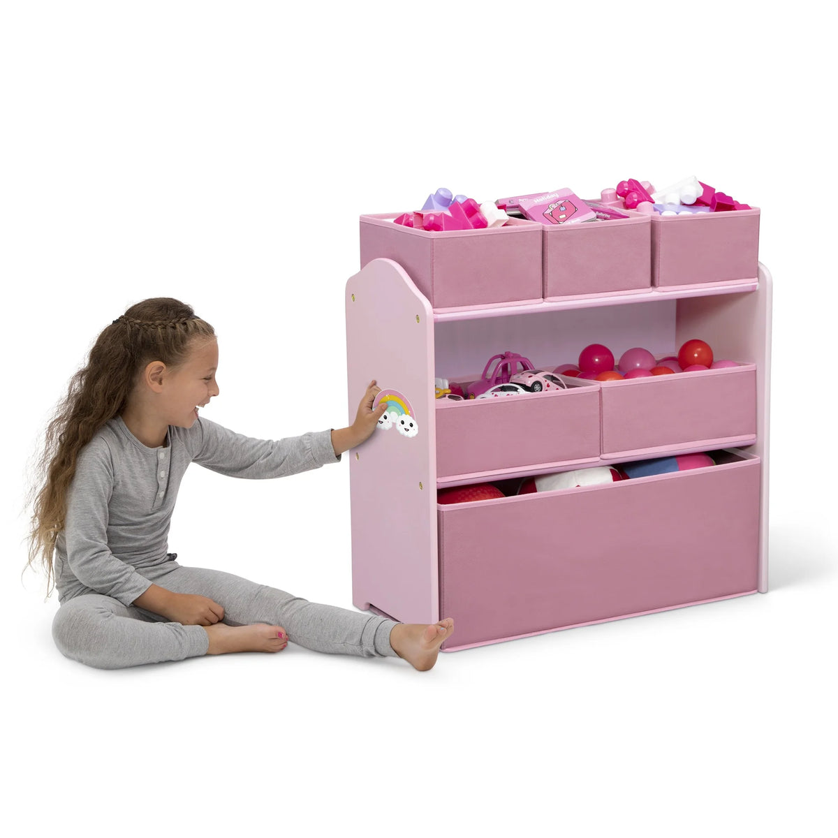 Delta Children 4-Piece Toddler Playroom Set �C Includes Play Table, 2 Chairs and 6 Bin Toy Organizer with Reusable Vinyl Cling Stickers, Light Pink/Dark Pink