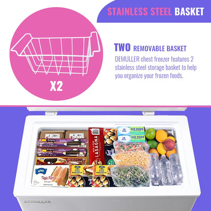 DEMULLER Chest Freezer 5.0 Cu. ft Deep Freezer with Two Hanging Baskets Top Open Door Freezer White