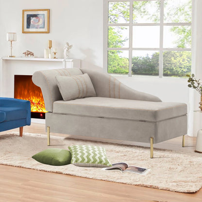 Andeworld Chaise Lounges Indoor Chair, Modern Upholstered Tufted Chaise Lounge Chair Indoor Faux Suede Sofa Recliner Couch for Bedroom Office Living Room Left Arm Facing Chaise Lounge（Khaki）