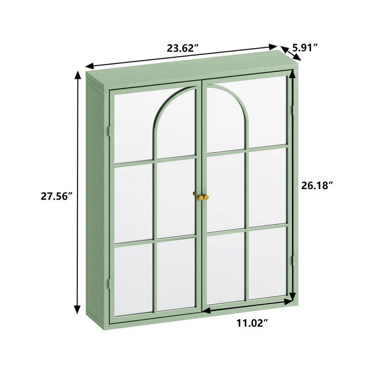 27.56"Modern Wall Cabinet with Glass Doors, Bathroom Cabinet with Featuring Three-tier Storage for Entryway Living Room, Bathroom or Dining Room, Mint Green