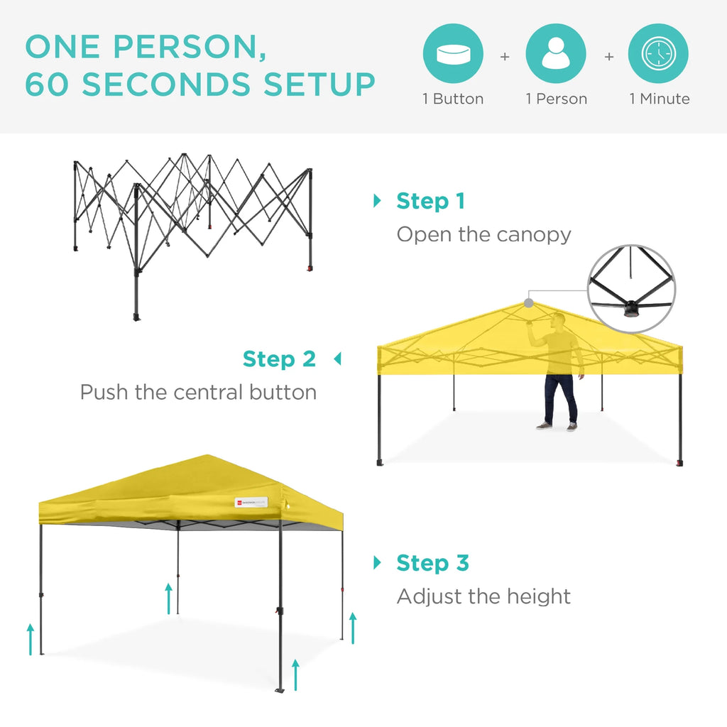 Best Choice Products 12x12ft Easy Setup Pop Up Canopy w/ 1-Button Setup, Wheeled Case, 4 Weight Bags - Navy Blue