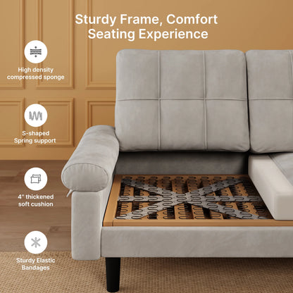 Lofka 82" L-Shaped Couches for Living Room, 3 Seat Convertible Sofa with Soft Velvet, Removable Pillows & Armrests, Thick 5.5" cushions, Dark Gray