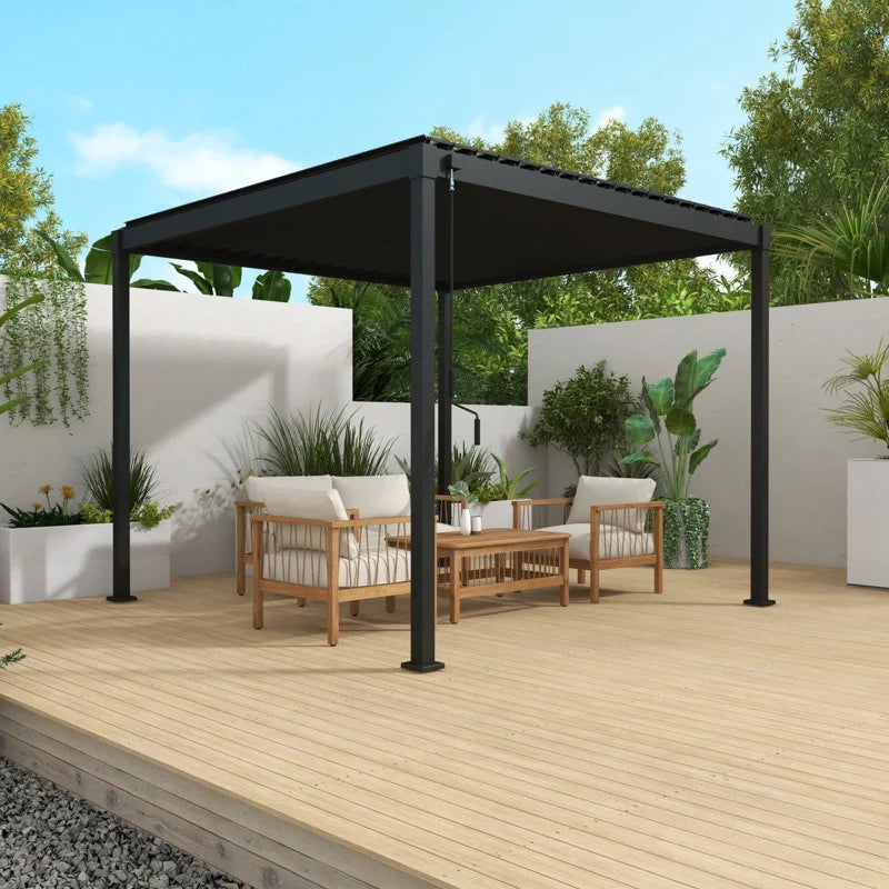Mirador 10'x 10' Outdoor Pergola, 80S Steel Frame w/ Adjustable Louvers Roof for Garden, Patio, Backyard, Dark Gray