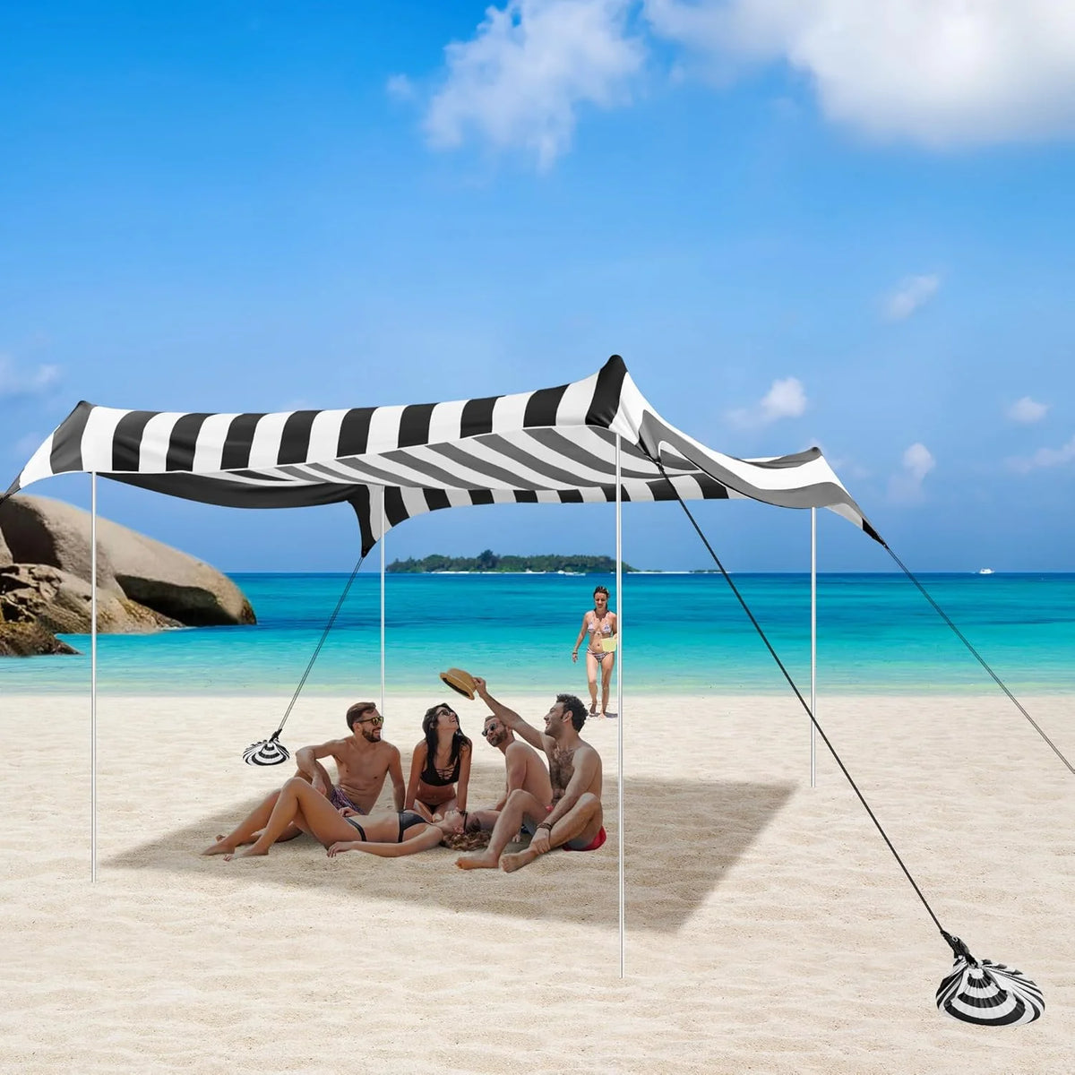 Beach Tent, UPF 50+ Beach Canopy Sun Shade, Portable 10×10 FT Large Pop-Up Beach Tent Sun Shelter with Sand Anchors, Ground Pegs, Easy Setup for Beach, Camping, Park, and Backyard Fun