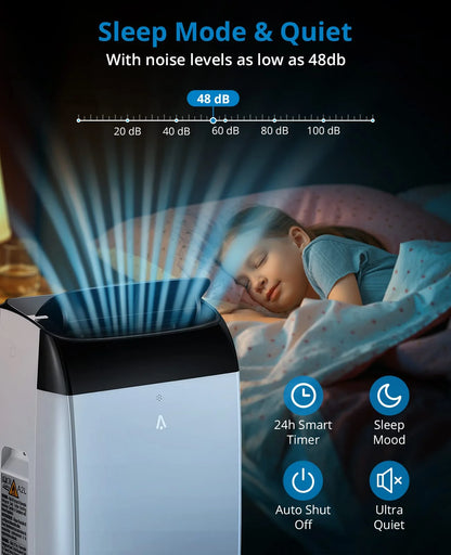 2025 New 14000 BTU Portable Air Conditioner Cools up to 750 Sq.Ft, 3-in-1 Quiet Portable AC Unit with Remote Control & Installation Kits for Large Room, 3 Speed, Auto Swing, 24H Timer