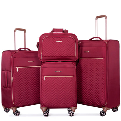 Travelhouse 4 Piece Luggage Set Softside Expandable Lightweight Suitcase with Double Spinner Wheels.(Black)