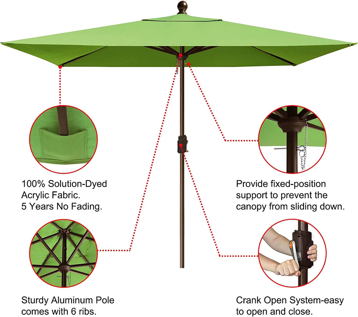 EliteShade Sunumbrella 6x6Ft Square Market Umbrella with Ventilation