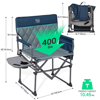 TIMBER RIDGE Portable Director Chair, Heavy Duty Camping Folding Chair with Compact Size with Side Pocket and Side Table, Support 400 lbs, Grey