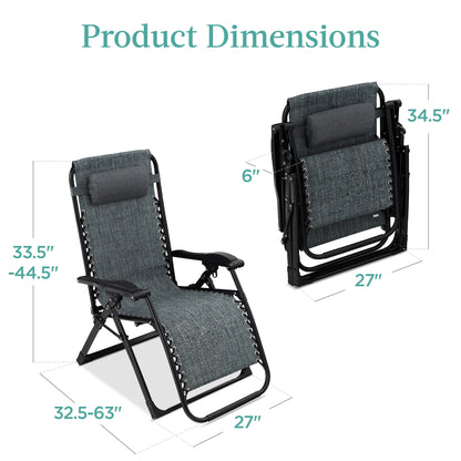 Best Choice Products Oversized Zero Gravity Chair, Folding Recliner w/ Removable Cushion, Side Tray - Fossil Gray