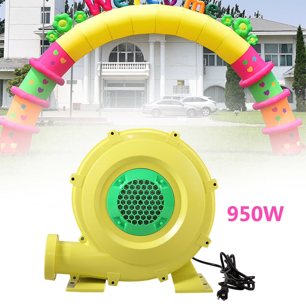 Hommoo Air Blower Pump, Air Mattress Pump, Electric Air Pump,Bounce House Blower for Inflatable Bounce House Bouncy Castle, Yellow