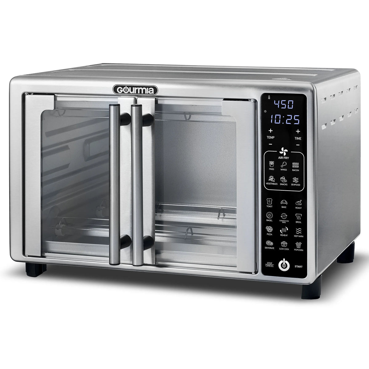 Gourmia French Door 6-Slice Digital Toaster Oven Air Fryer, 19 One-Touch Presets, 24L, Stainless Steel