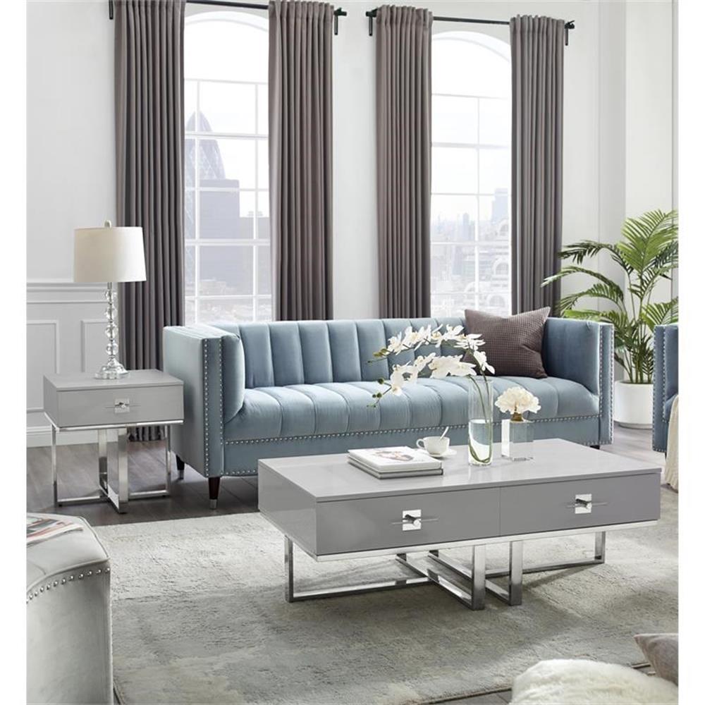 Posh Living Mano 2-Drawers Stainless Steel Base Coffee Table - Light Gray/Chrome