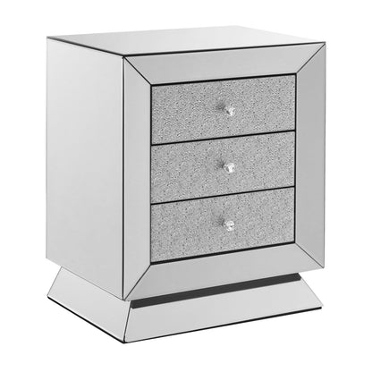 Elegant Mirrored Three-Drawer Cabinet with Diamond-Cut Glass Inlay Drawers, Space-Saving Storage Solution for Living Room, Bedroom, Entryway, Hallway or Sofa Side