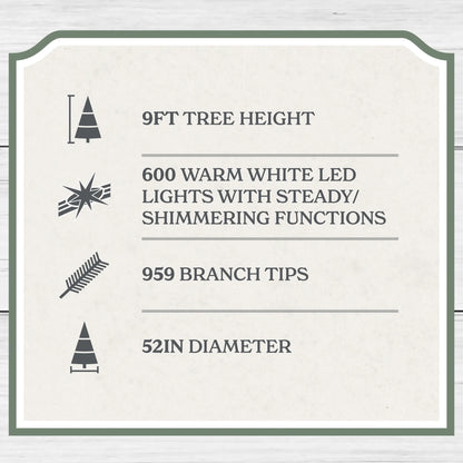 9' Pre-Lit Green Cypress Artificial Christmas Tree with 600 Warm White Twinkle LED Lights, by My Texas House
